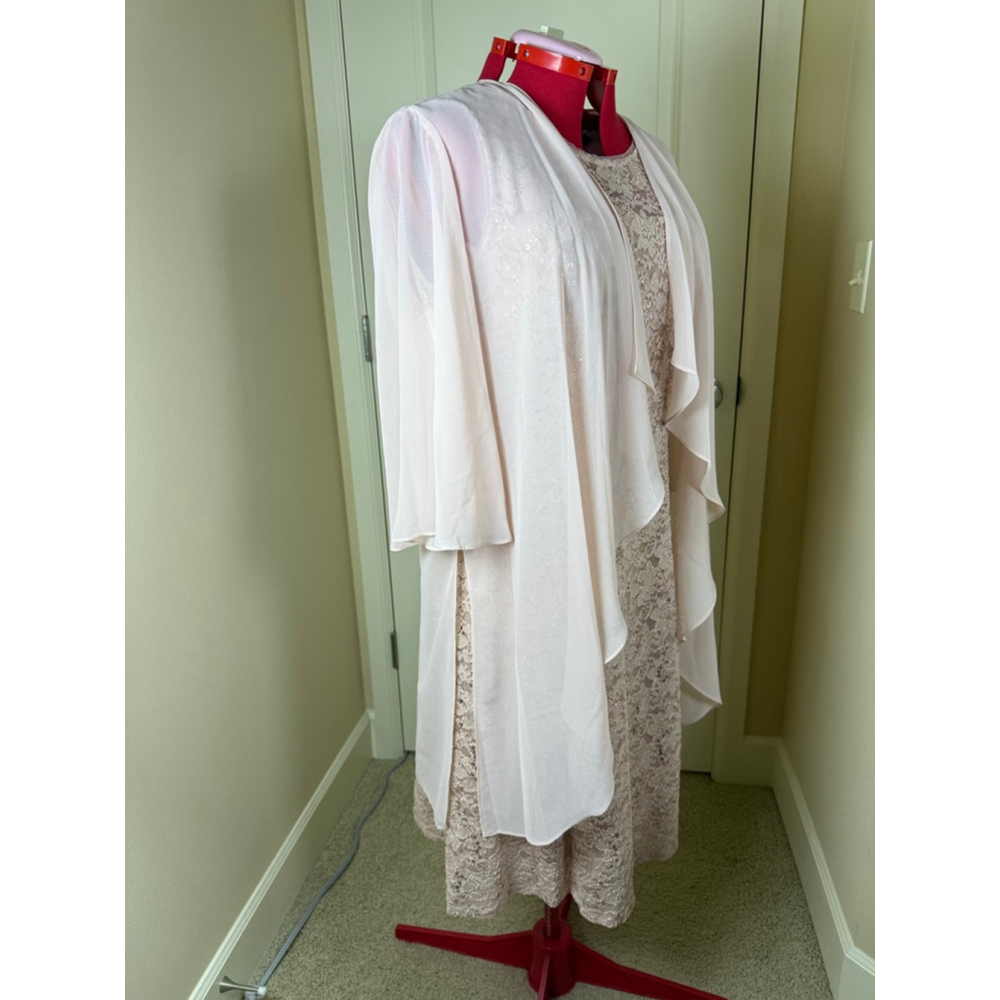 NWT Women's SLNY Plus 16 Blush Lace Sequin Midi Dress with Shrug 2PC Set - Picture 12 of 14